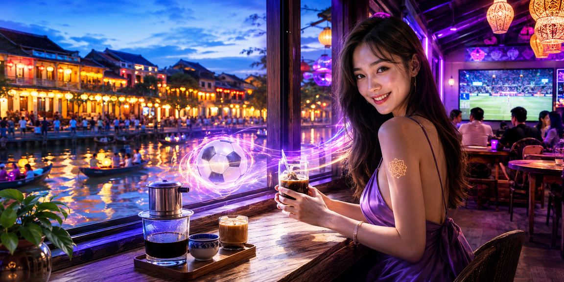 Người dùng Hội An dùng điện thoại đặt cược khi uống cà phê buổi sáng